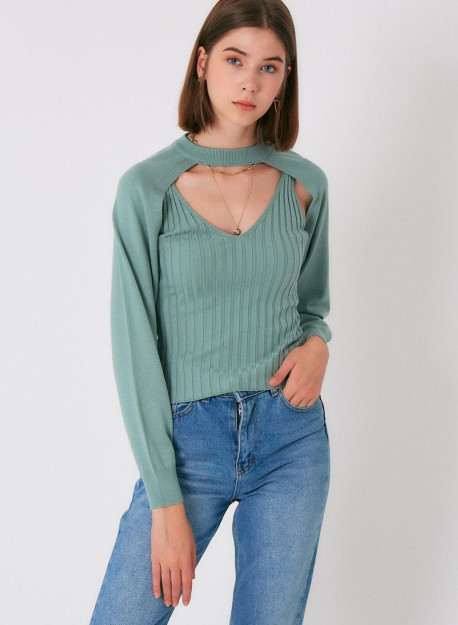 Boleroli va Bog'ichli Trikotaj Yashil kofta Robin T92202B|Зелёный_СТД