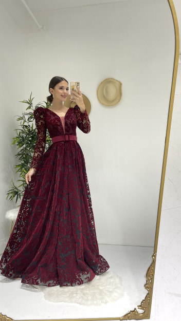Hashamatli Kamarli Oqshom-Bazm Libos Ayollar Uchun 6585 Myidol 6585|Бордовый_M_(38) XL (42)