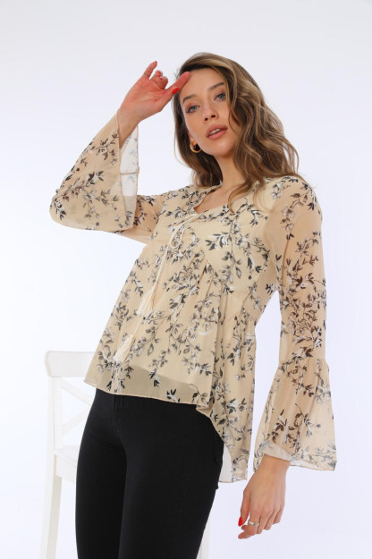 Ayollar Uchun Shifon Bluzka 1367-2 Boutiqua B1367|Бежевый_S_(36) L (40)