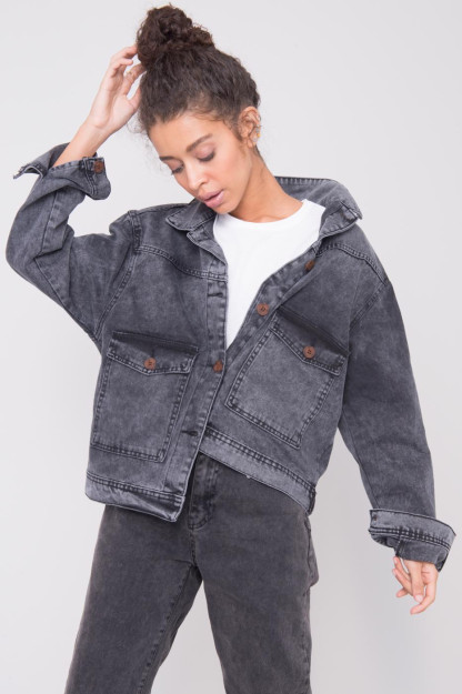 Cho'ntakli Qora Jinsi Kurtka BSL Fashion 15450|Черный_S_(36) L (40)