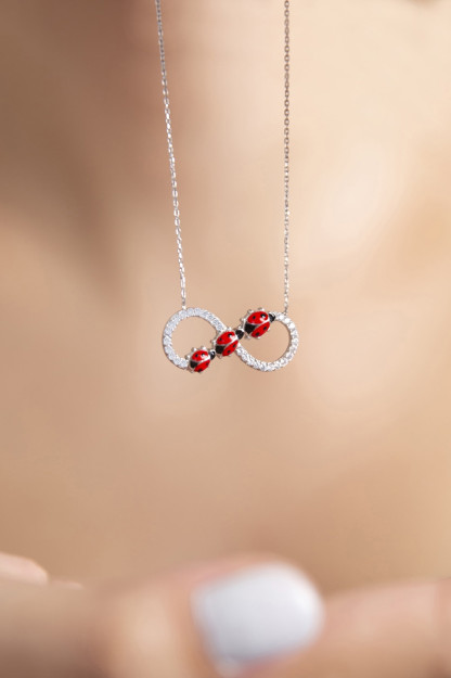 Серебряное Ожерелье 925 Модель Вечность с Божья Коровками PP2039 Larin Silver PP2039|Серебристый