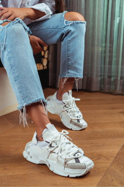 Женские Кроссовки На Толстой Подошве Со Шнуровкой С Деталями Oslo OS817 Nisantasi Shoes Турция OS817|Белый_36 38