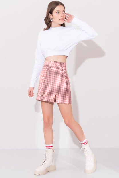 Кирпичная Мини-Юбка с Разрезом BSL Fashion 15440|Кирпичный_цвет_S_(36) XS (34)