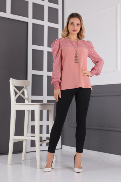 Женская Шифоновая Блузка В Горошек 1038-2 Boutiqua B1038|Розовый_S_(36) M (38)