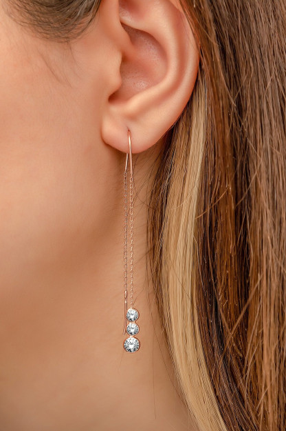 Серебряные Висячие Серьги Модель Три Камня 925 Пробы PP7547 Larin Silver PP7547|Золотистый