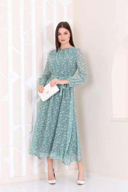 Женское Шифоновое Платье С Поясом 1547-5 Boutiqua B1547|Бирюзовый_S_(36) XL (42)