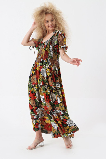 Длинное Платье Из Вискозы С Ярким Рисунком 6181 Myidol 6181|Коричневый_S_(36) S (36)