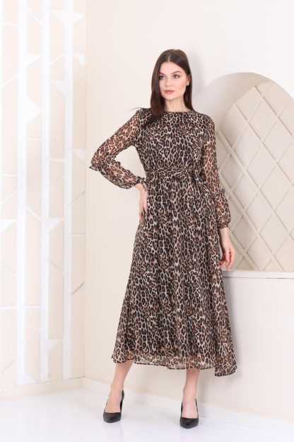 Женское Шифоновое Платье С Поясом 1547 Boutiqua B1547|Леопардовый_Принт_S_(36) M (38)