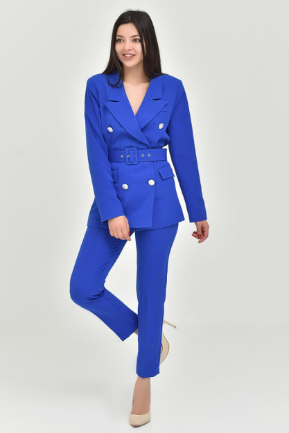 Ko'k Blazer Shim Kostyum Komplekt Ayollar Uchun 4566 Myidol 4566|Синий_S_(36) M (38)