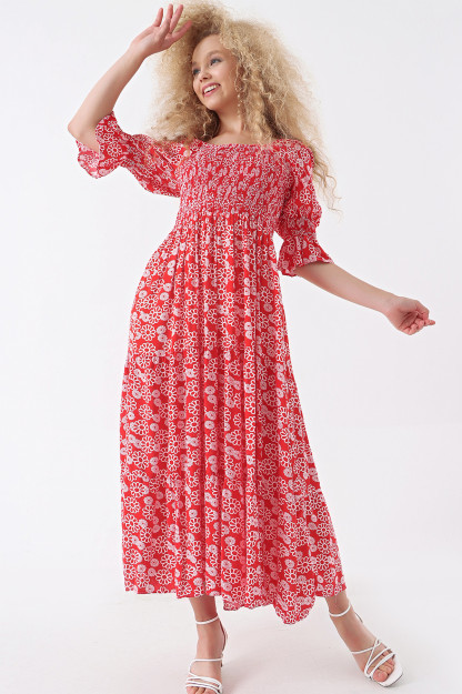 Qizil Gulli Uzun Libos 6201 Myidol 6201|Красный_M_(38) M (38)