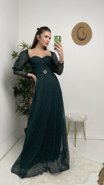 Ayollar Uchun Bel Tokasi Tutqichlari Tugmali Detali Libos 38952 Myidol 38952|Тёмно-Зелённый_S_(36) XL (42)