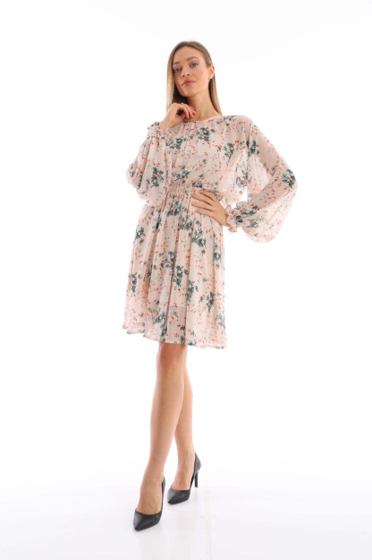 Ayollar Uchun Shifonli Libos 1564-4 Boutiqua B1564|Светло-Розовый_S_(36) XL (42)