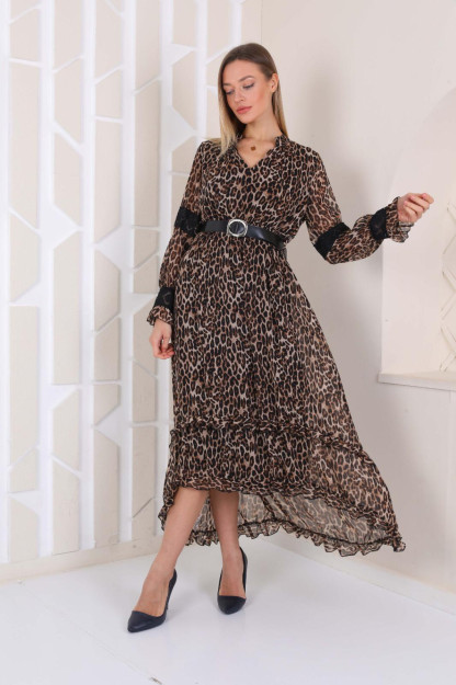 Женское Шифоновое Платье С Ремнем 1553-2 Boutiqua B1553|Леопардовый_Принт_S_(36) S (36)