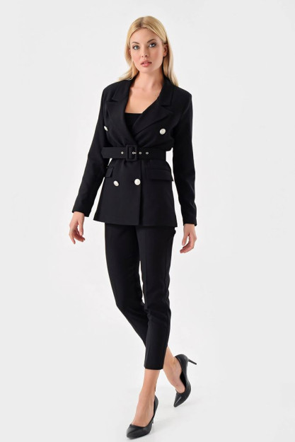 Qora Blazer Shim Kostyum Komplekt Ayollar Uchun 4566 Myidol 4566|Черный_S_(36) L (40)