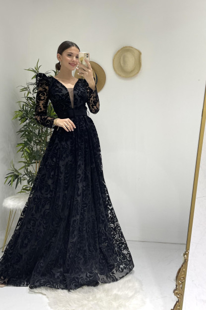 Пурпурное Вечернее Платье С Поясом С Принтом 6583 Myidol 6585|Черный_M_(38) XL (42)