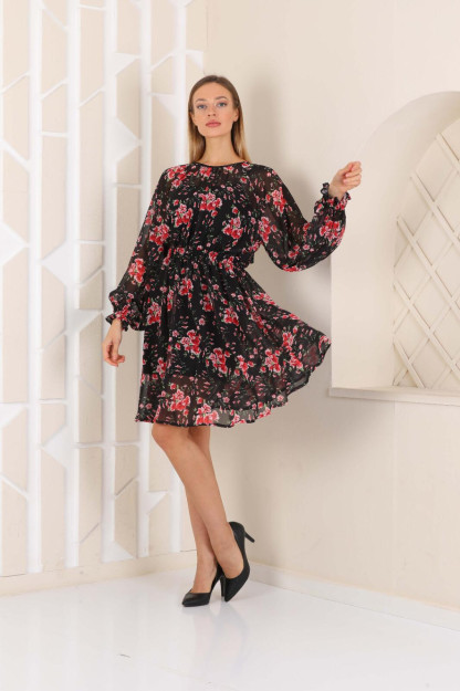 Женское Шифоновое Платье 1564-6 Boutiqua B1564|Черный_-1_S_(36) M (38)