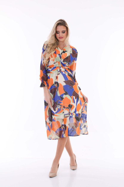 Женское Шифоновое Платье С Поясом 1555-3 Boutiqua B1555|Разноцветный_S_(36) S (36)