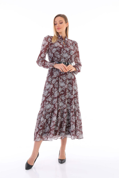 Ayollar Uchun Shifonli Libos Kamarli 1546 Boutiqua B1546|Бордовый_S_(36) M (38)