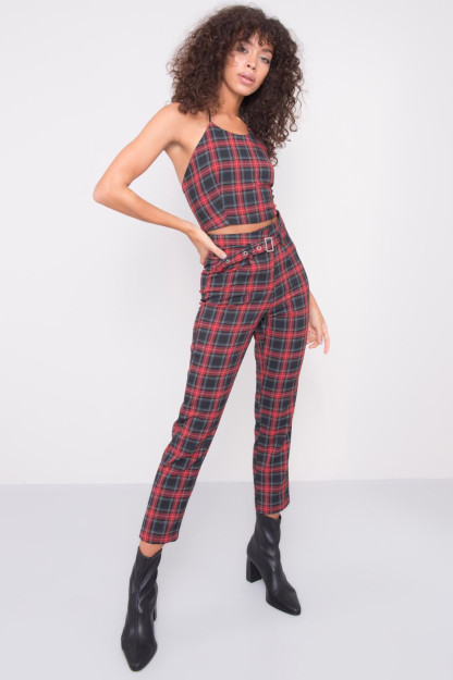 Брюки Бордовые до Щиколотки с Поясом с Высокой Посадкой BSL Fashion 15496|Бордовый_XS_(34) L (40)