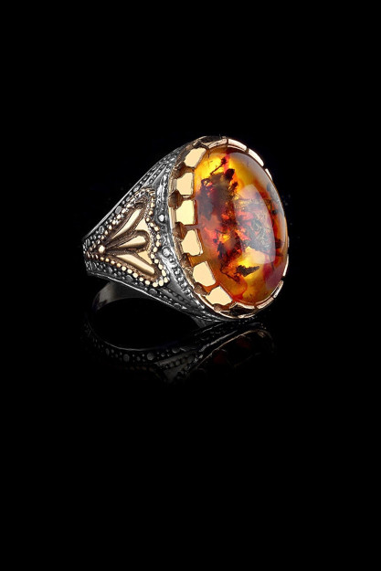 Erkaklar Uchun Uzuk Yantar Tosh Kumush 925 Proba RCH2237 Larin Silver RCH2237|1