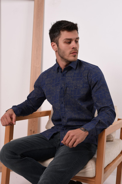Мужская Рубашка С Принтом 13030 Brango 13030|Темно-Синий_M_(38) XL (42)