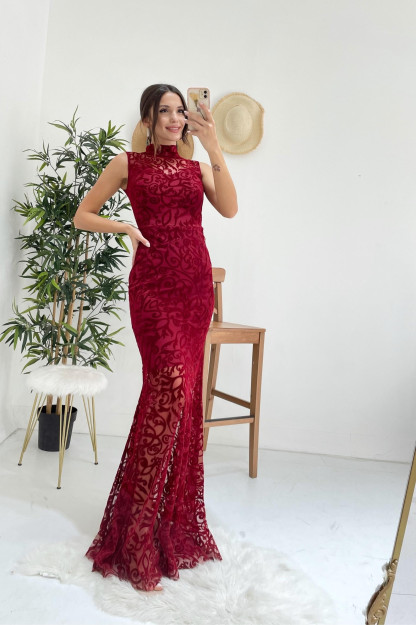 Hashamatli Oqshom-Bazm Libos Ayollar Uchun 2745 Myidol 2745|Бордовый_S_(36) L (40)