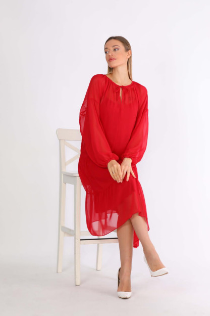 Женское Шифоновое Платье 1568-3 Boutiqua B1568|Красный_S_(36) L (40)