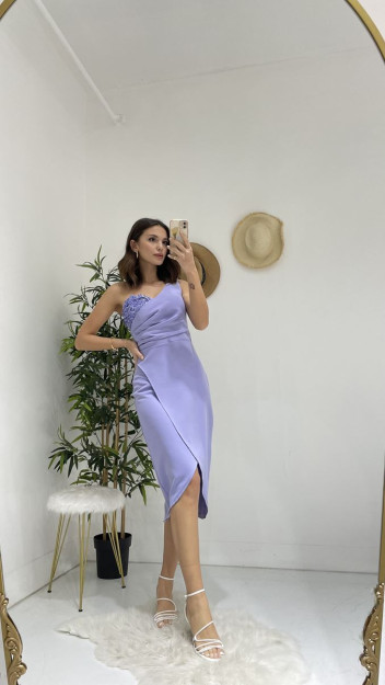 Payetli Bir Yelkali Oqshom-Bazm Libos Ayollar Uchun 6578 Myidol 6578|Сирень_S_(36) XL (42)