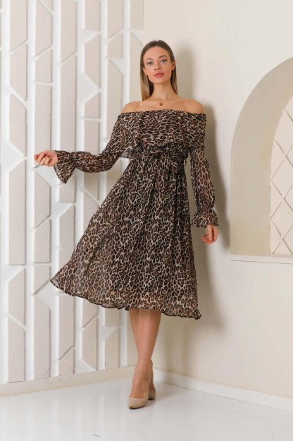Женское Шифоновое Платье С Поясом 1570 Boutiqua B1570|Леопардовый_Принт_S_(36) XL (42)