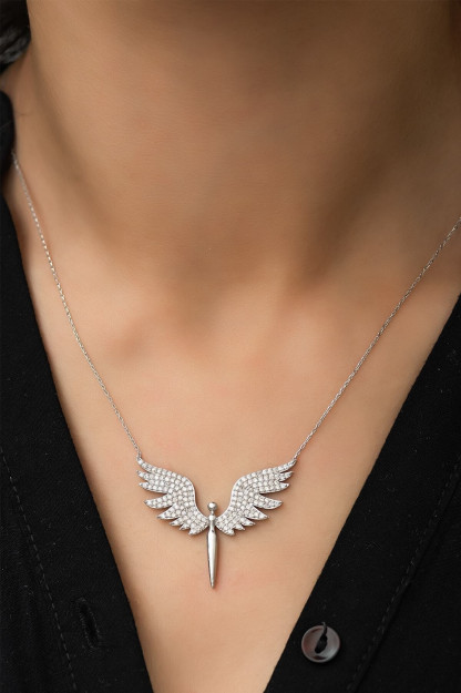 Серебряное Ожерелье 925, Модель Ангел с Белыми Камнями PP2203 Larin Silver PP2260|Серебристый