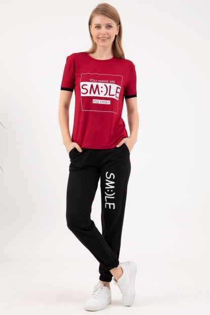 Комплект Спортивного Костюма С Принтом Smile Zen 9317-1070|Бордовый_S_(36) M (38)