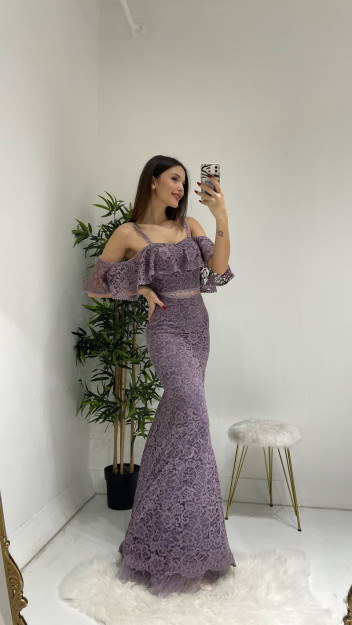Женское Длинное Платье с Лямкой на Шее 38487 Myidol 38487|Фиолетовый_S_(36) M (38)
