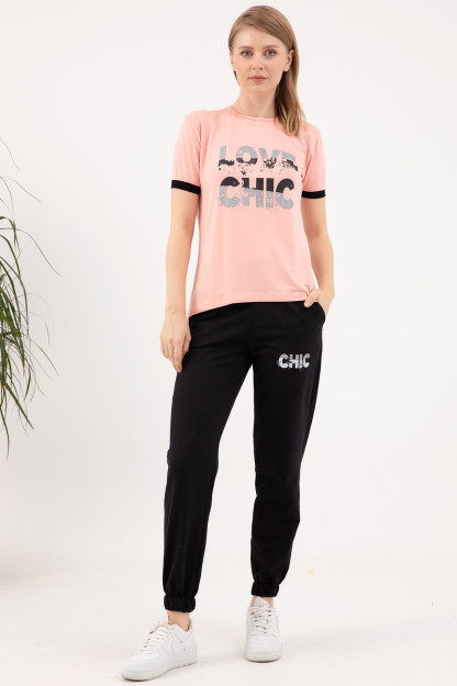 Комплект Спортивного Костюма С Принтом Love Zen 9208-1194|Пудровый_S_(36) L (40)