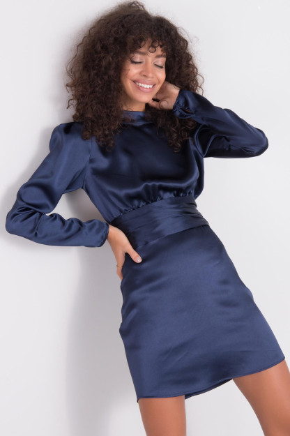 Темно-Синие Мини Платье с Низким Вырезом на Спине BSL Fashion 15484|Темно-Синий_XS_(34) XS (34)