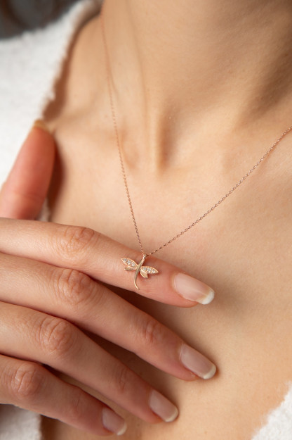 Серебряное Ожерелье Модель Стрекоза Larin Silver PP2235|Золотистый