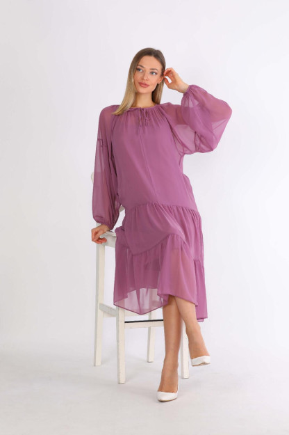 Женское Шифоновое Платье 1568-4 Boutiqua B1568|Сирень_S_(36) XL (42)