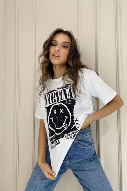 Futbolka Printli Ayollar Uchun SR2049 Chillhop Turkiya SR2049|Белый_S_(36) S (36)