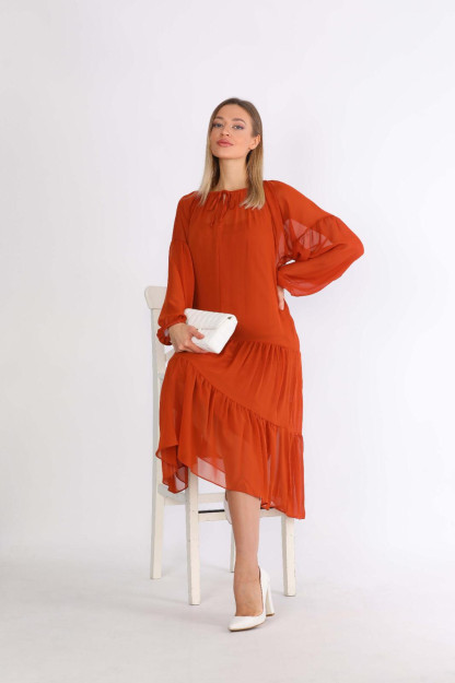 Женское Шифоновое Платье 1568-5 Boutiqua B1568|Коралловый_S_(36) M (38)