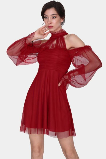 Женское Платье Мини С Отделкой Из Тюля 6256 Myidol 6256|Красный_S_(36) XL (42)