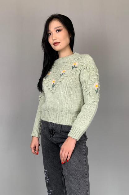 Aylana Yoqali Naqshli Sviter Dilvin T2692|Зелёный_СТД
