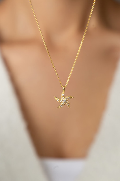 Серебряное Ожерелье 925 Модель Звездочка KLS2068 Larin Silver KLS2068|Золотистый