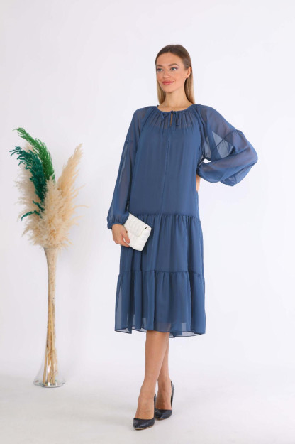 Женское Шифоновое Платье 1568 Boutiqua B1568|Сакс_S_(36) S (36)