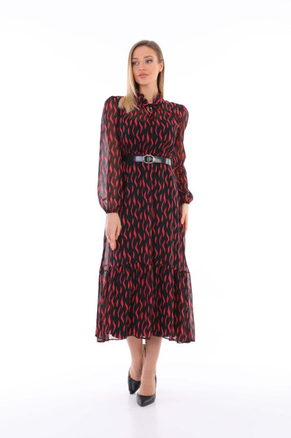 Ayollar Uchun Shifonli Libos Kamarli 1546-4 Boutiqua B1546|Черный-1_S_(36) M (38)