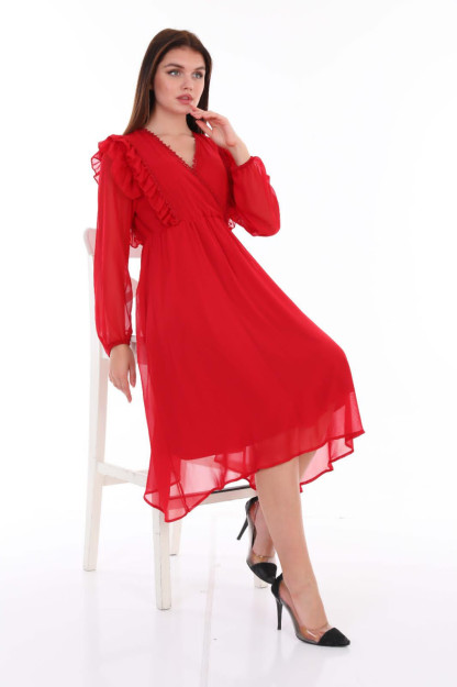 Женское Шифоновое Двубортное Платье 1561-2 Boutiqua B1561|Красный_S_(36) XL (42)
