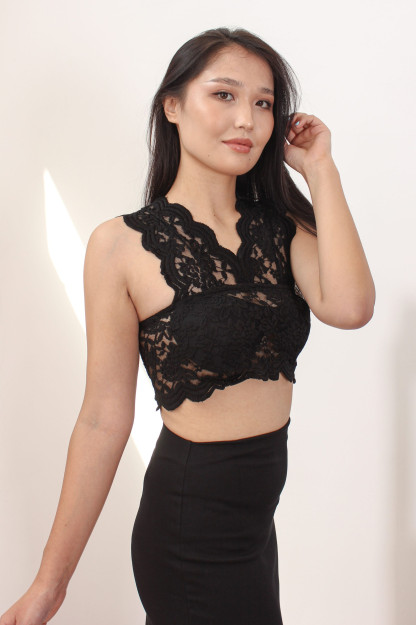 Old va Orqa Qora Dantelli Top BSL Fashion 15308|Черный_S_(36) S (36)