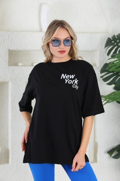 Футболка Оверсайз С Принтом Женская SR2051 Z-M Турция SR2051|Черный_S_(36) S (36)