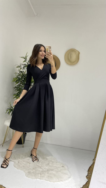 Qora Yoqali Midi Libos Ayollar Uchun 6568 Myidol 6568|Черный_M_(38) L (40)
