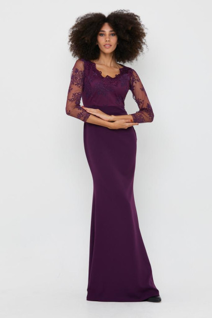 Ayollar Uchun Gipurli Oqshom Libosi Baliq Modeli 9035 Myidol 9035|Фиолетовый_S_(36) L (40)