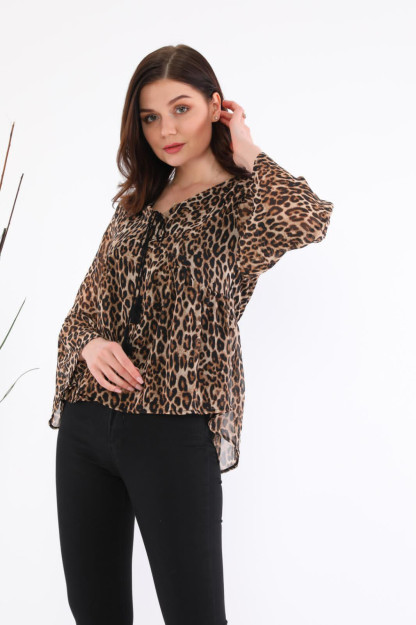 Ayollar Uchun Shifon Bluzka 1367 Boutiqua B1367|Леопардовый_Принт_S_(36) L (40)