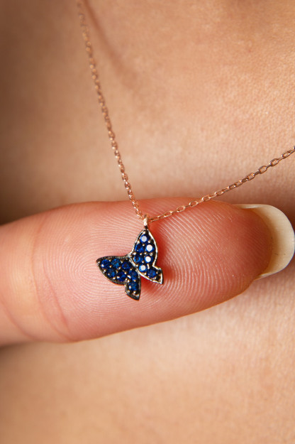 Серебренное Ожерелье 925 Модель Бабочка c Синим Камушком PP3798 Larin Silver PP3798|Золотистый